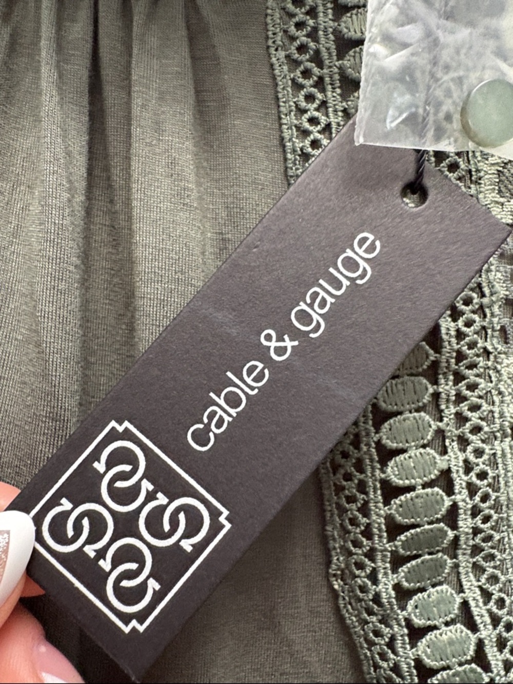 NWT Cable & Gauge Olive Green Lace Crochet Blouse Size Large - Picture 9 of 10